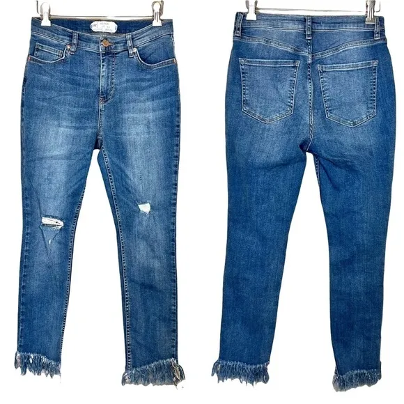 Free People High Rise Great Heights Frayed Bottom Hem Skinny Jeans Size 28