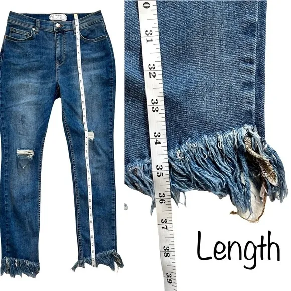 Free People High Rise Great Heights Frayed Bottom Hem Skinny Jeans Size 28