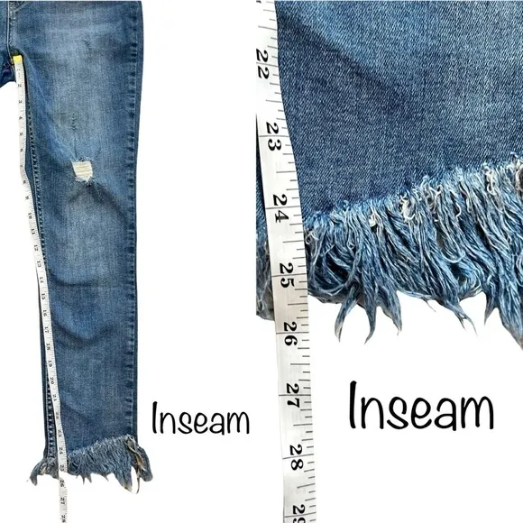 Free People High Rise Great Heights Frayed Bottom Hem Skinny Jeans Size 28