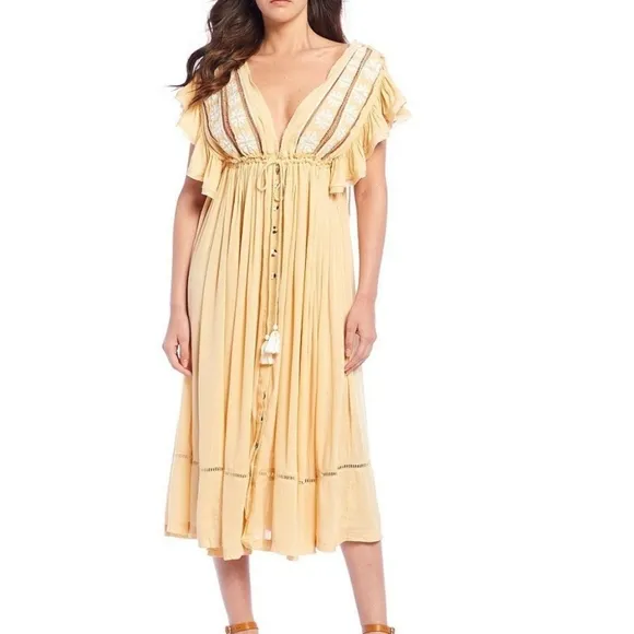 Free People Will Wait For You Midi Dress Garbanzo Bean Size xs