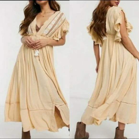 Free People Will Wait For You Midi Dress Garbanzo Bean Size xs