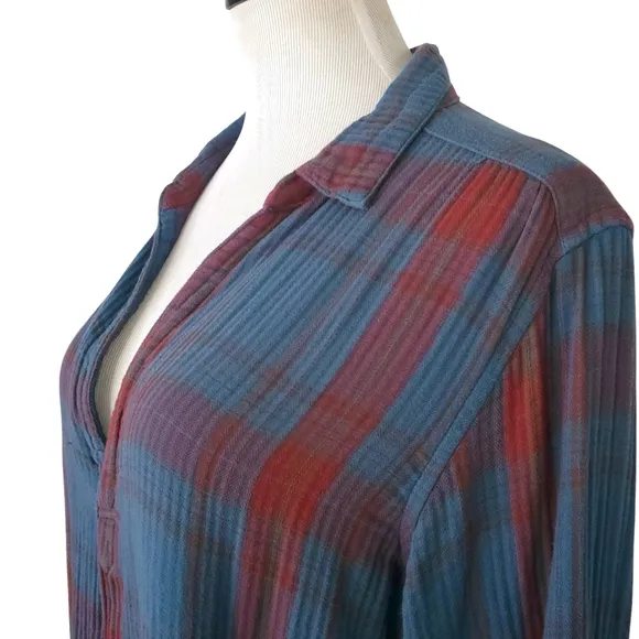 FREE PEOPLE ‎ x CP SHADES Blue/Red Campfire Plaid Shirt Dress/Tunic Women's M