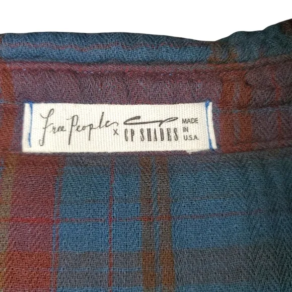 FREE PEOPLE ‎ x CP SHADES Blue/Red Campfire Plaid Shirt Dress/Tunic Women's M