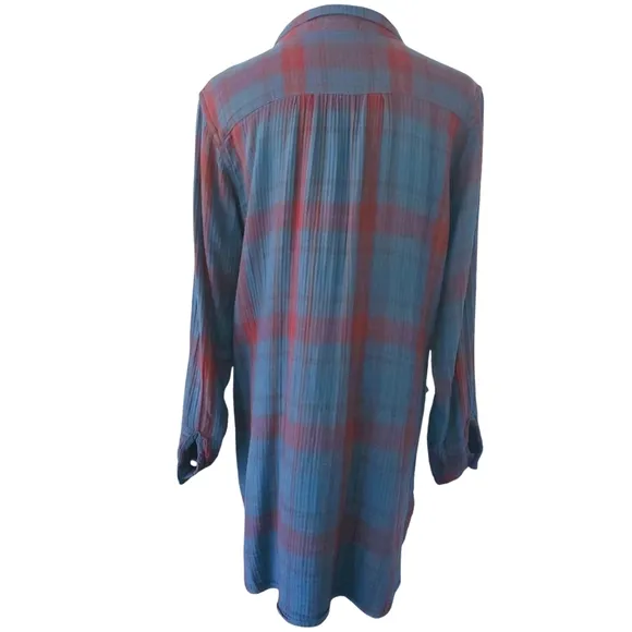 FREE PEOPLE ‎ x CP SHADES Blue/Red Campfire Plaid Shirt Dress/Tunic Women's M