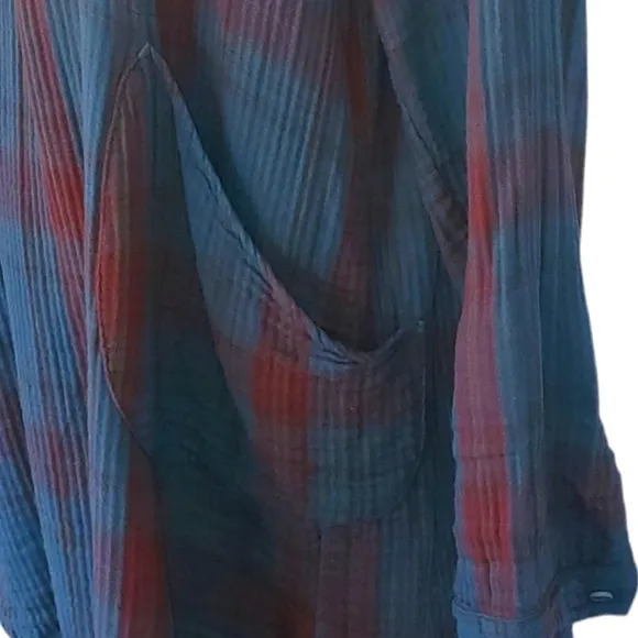FREE PEOPLE ‎ x CP SHADES Blue/Red Campfire Plaid Shirt Dress/Tunic Women's M