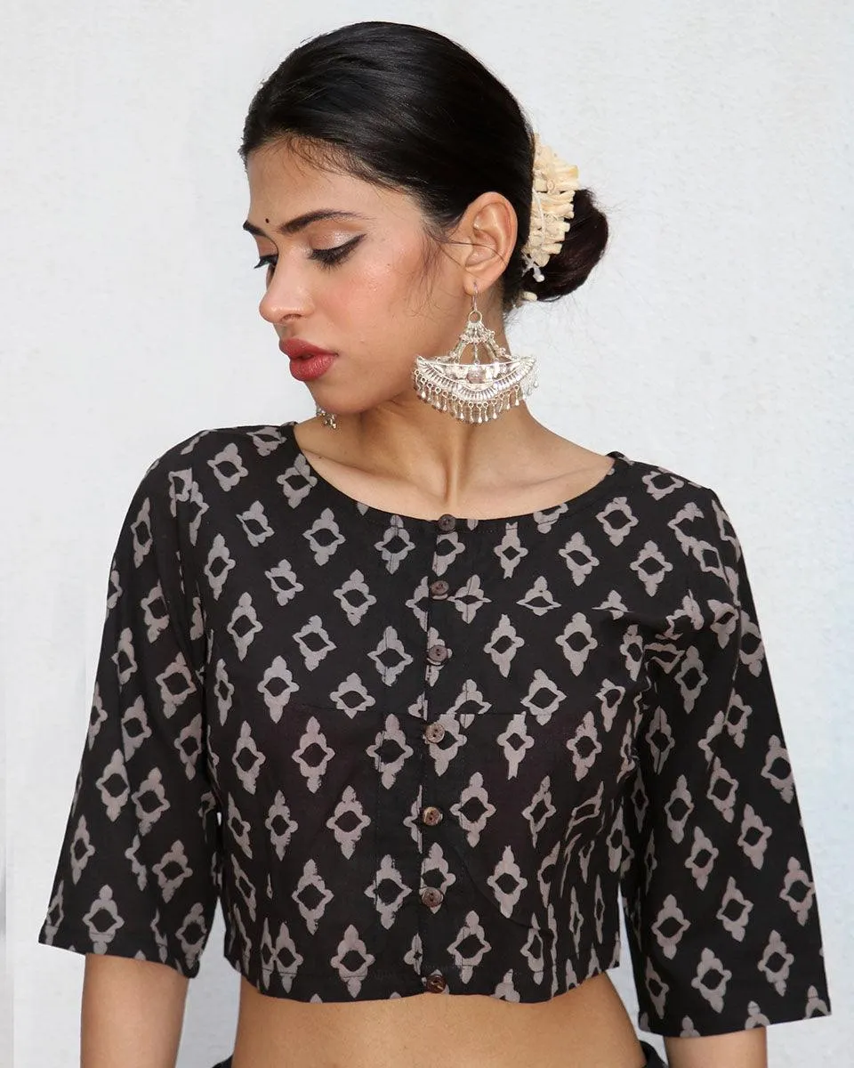 Gitana Blockprinted Cotton Crop Top Blouse - NOMAD