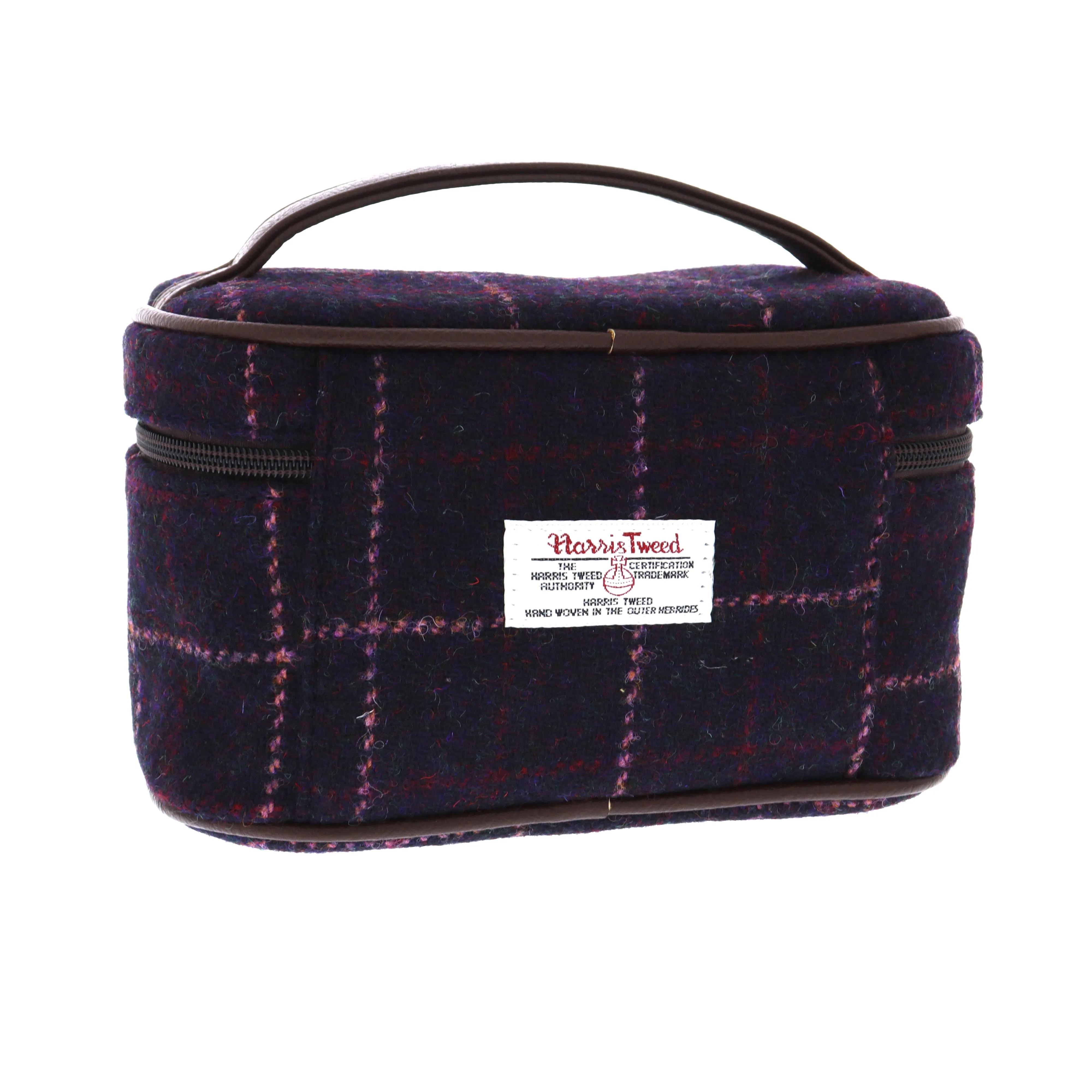 Glen Appin Harris Tweed Cosmetic Wash Bag In Deep Purple