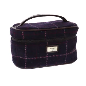 Glen Appin Harris Tweed Cosmetic Wash Bag In Deep Purple