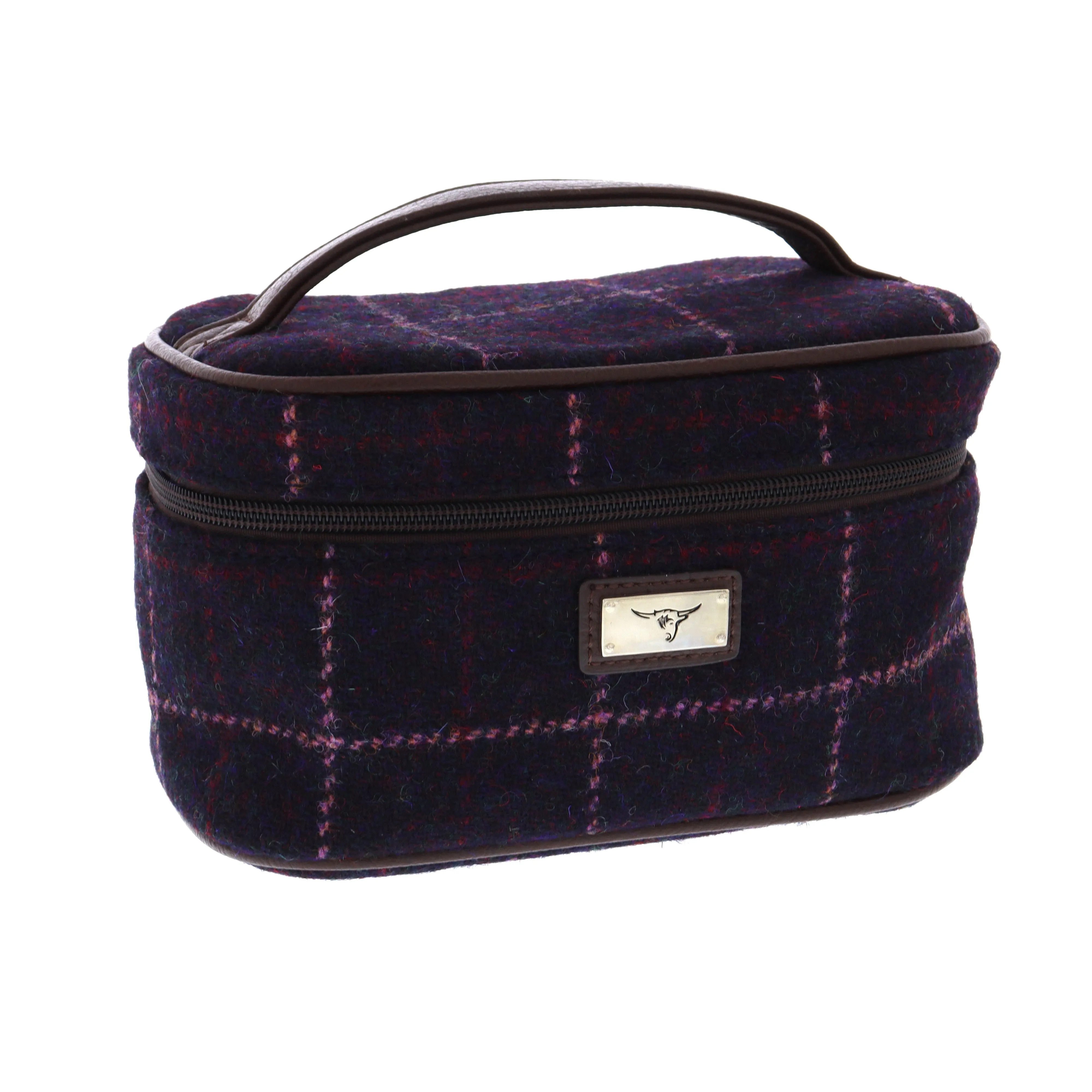 Glen Appin Harris Tweed Cosmetic Wash Bag In Deep Purple