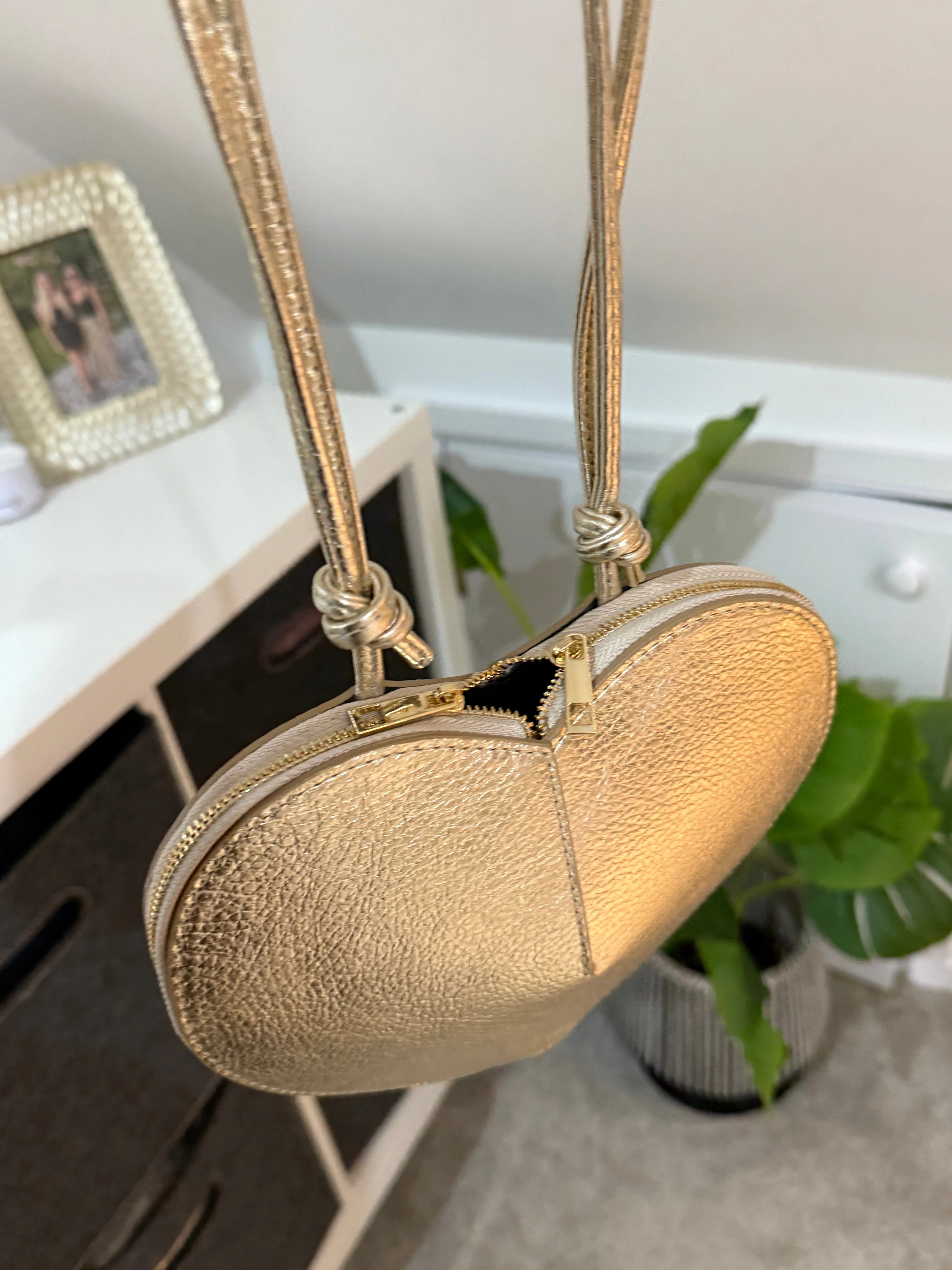 Gold Leather Heart Bag