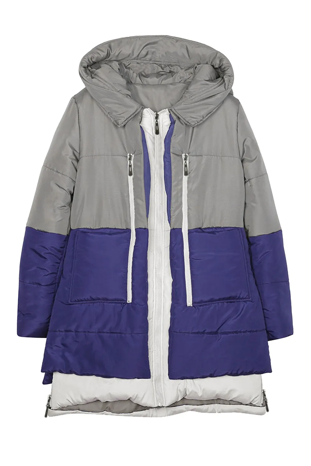 Gray Navy Colorblock 2-In-1 Look Quilted Jacket