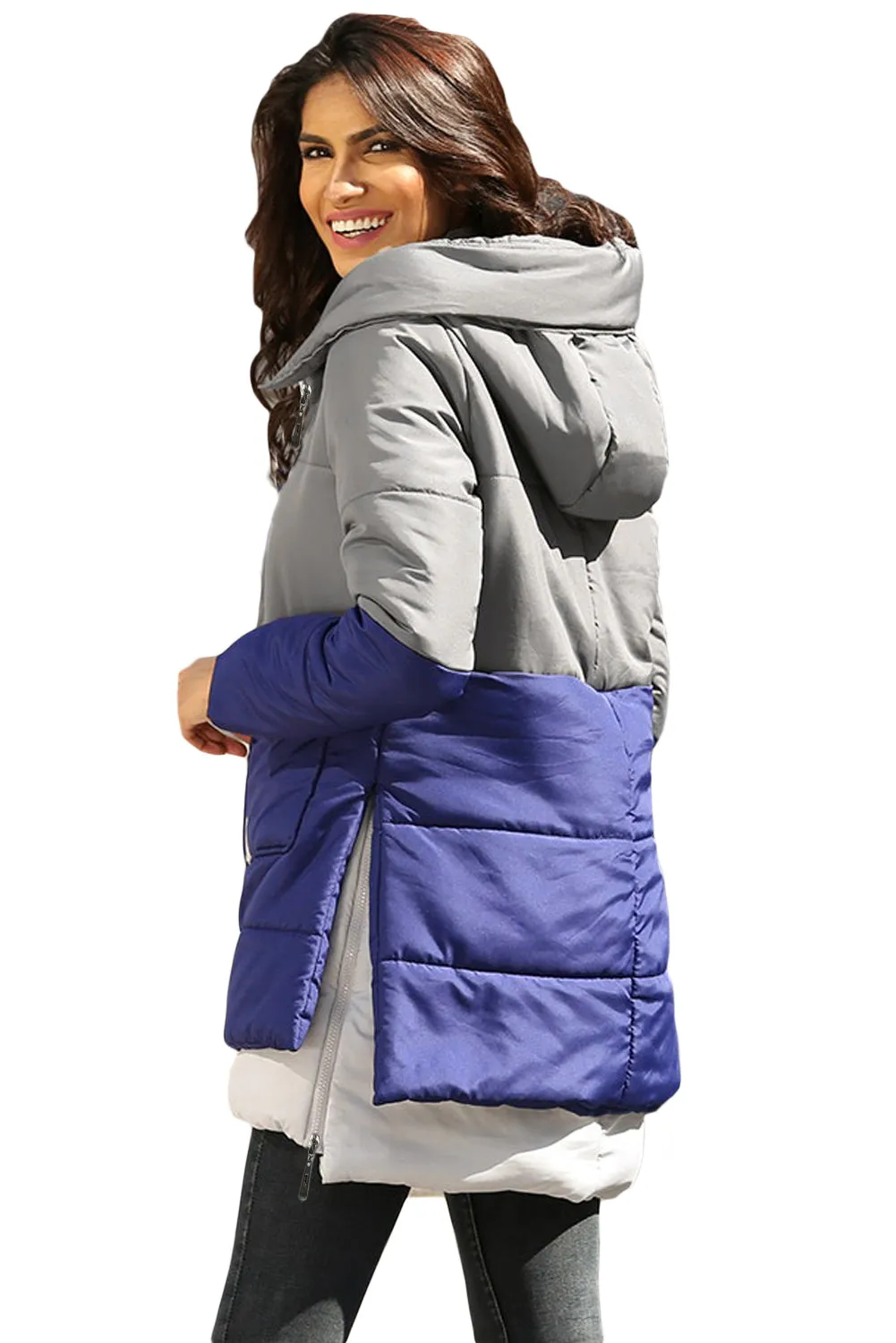 Gray Navy Colorblock 2-In-1 Look Quilted Jacket