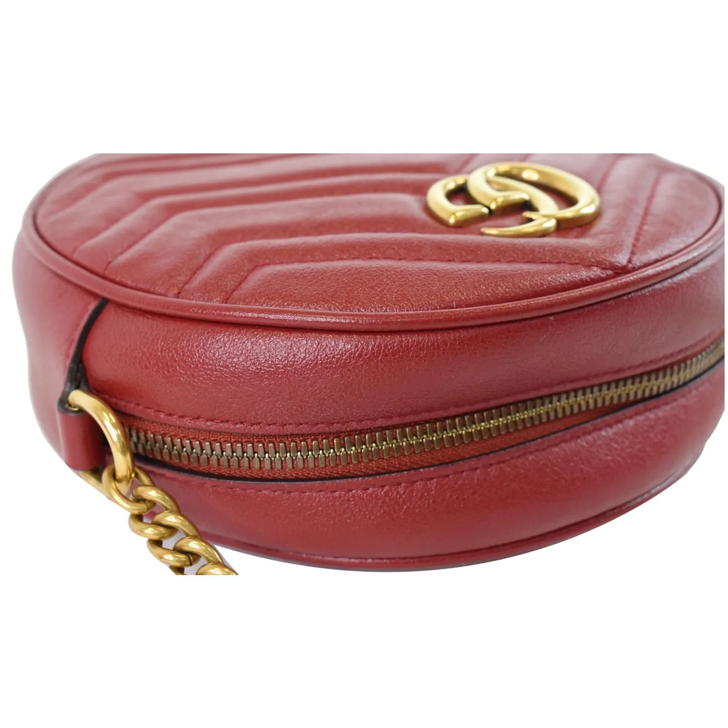 GUCCI GG Marmont Mini Round Leather Crossbody Bag Red 550154