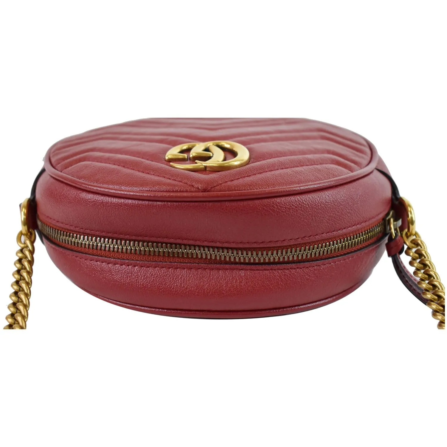 GUCCI GG Marmont Mini Round Leather Crossbody Bag Red 550154