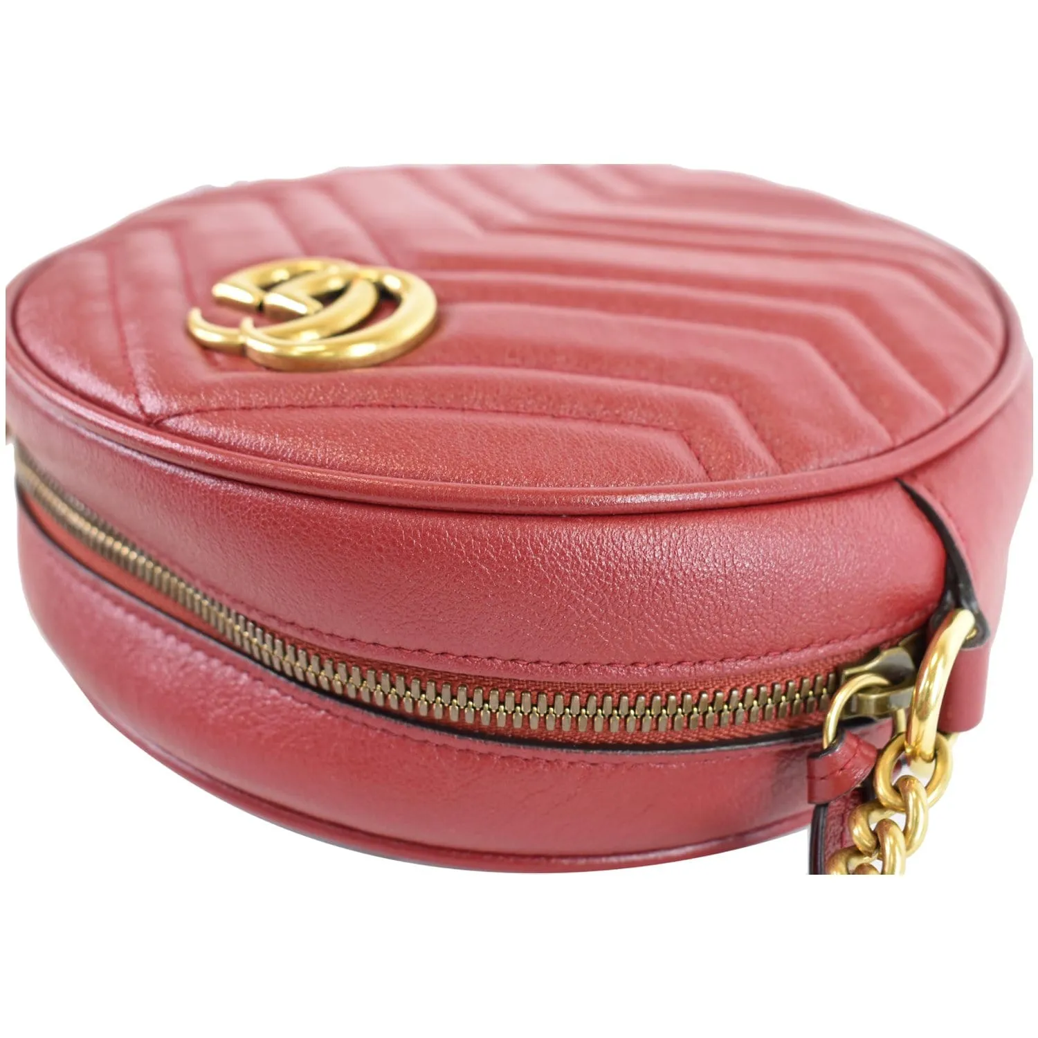 GUCCI GG Marmont Mini Round Leather Crossbody Bag Red 550154