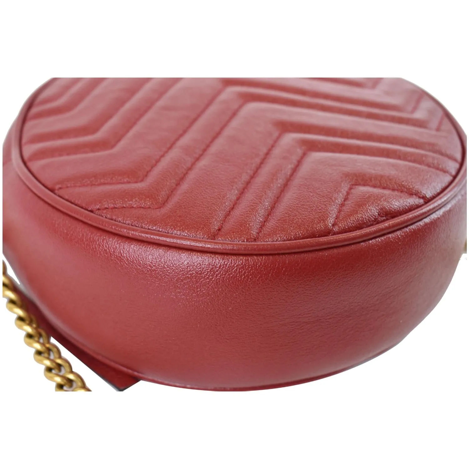 GUCCI GG Marmont Mini Round Leather Crossbody Bag Red 550154