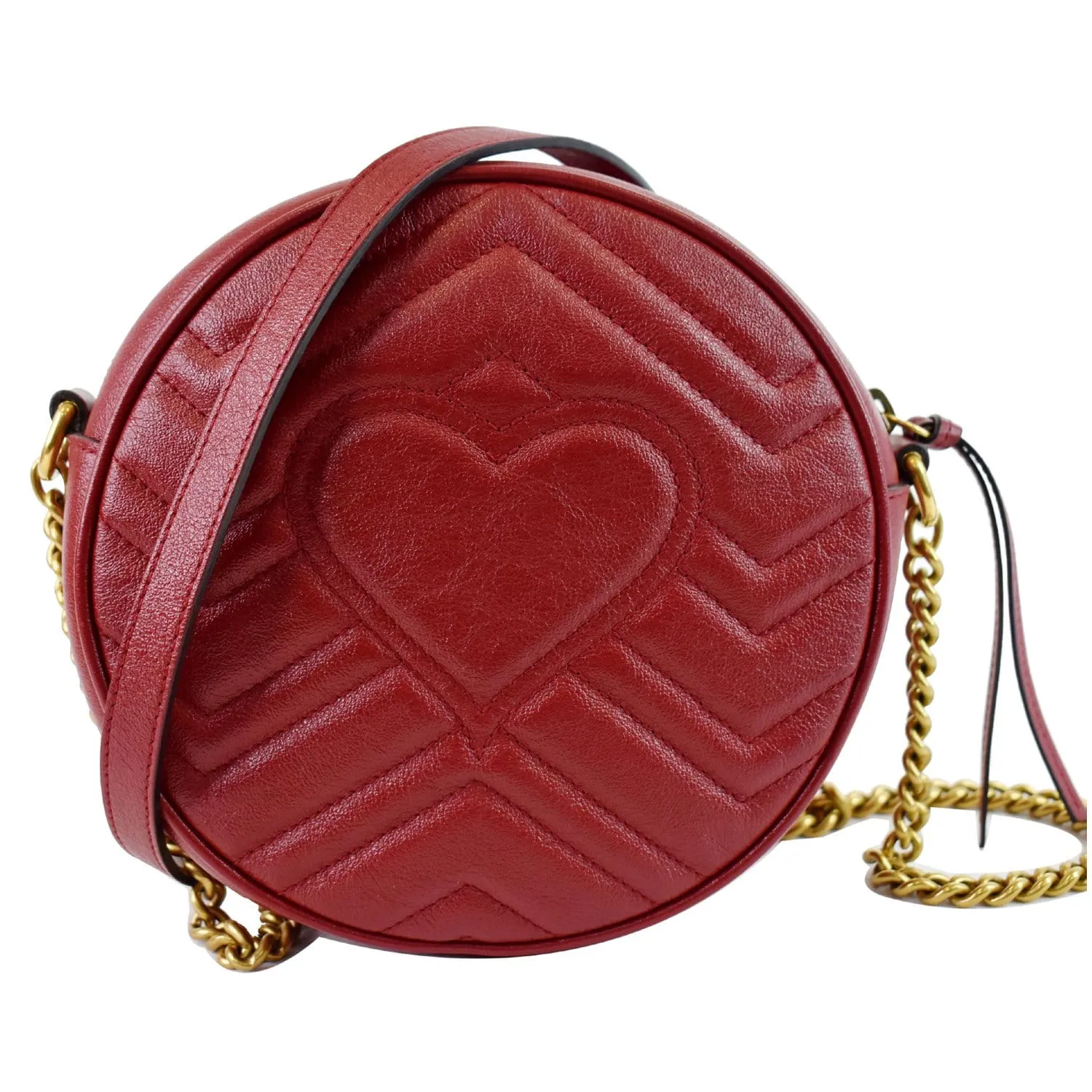 GUCCI GG Marmont Mini Round Leather Crossbody Bag Red 550154
