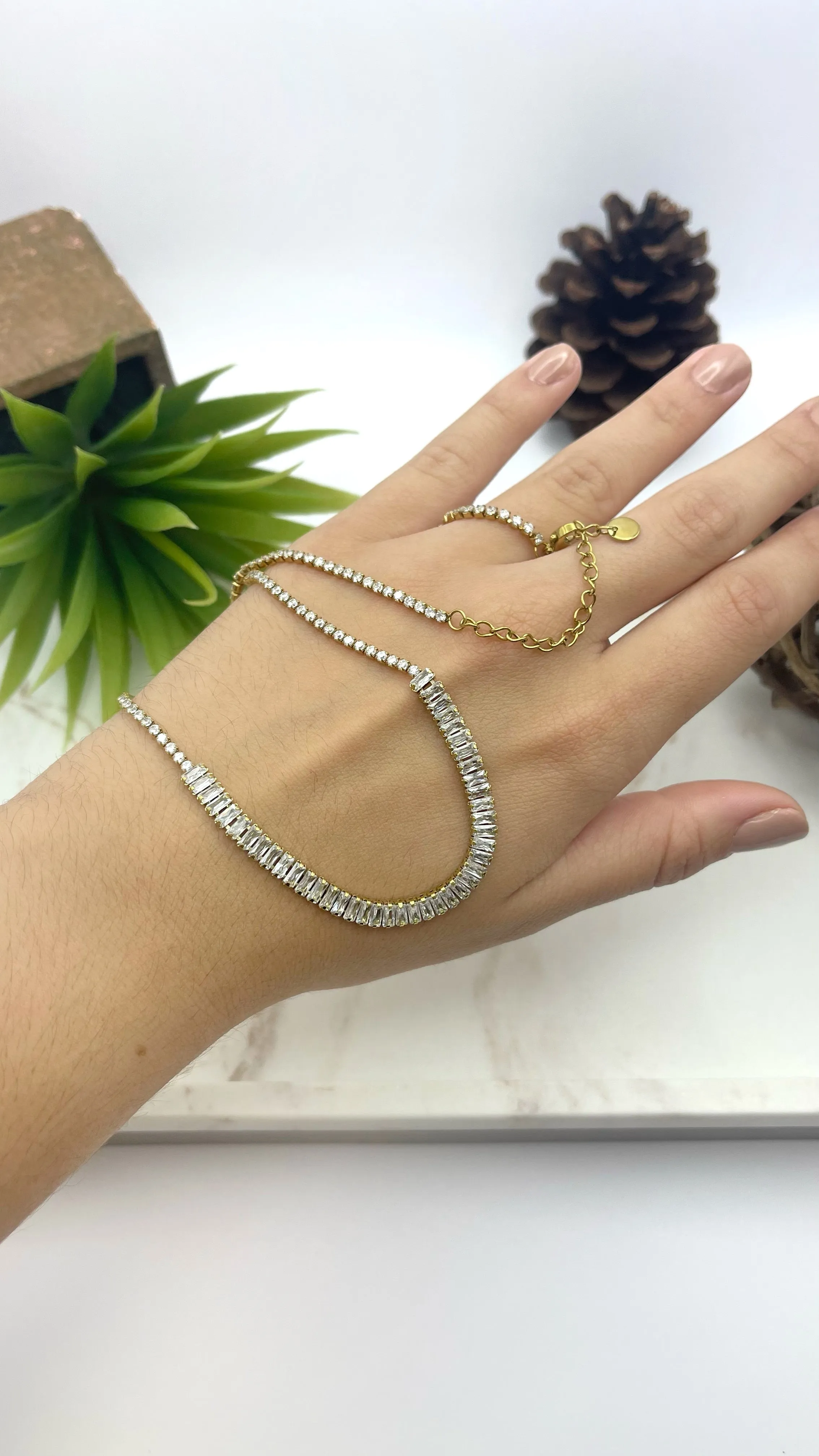 Half Crystal Gold Necklace