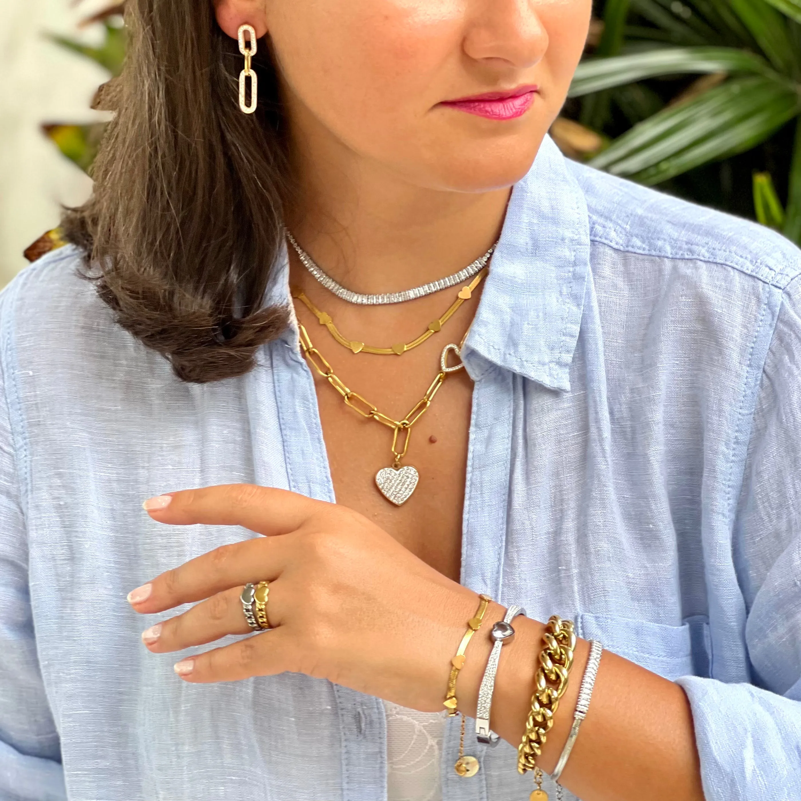 Half Crystal Gold Necklace