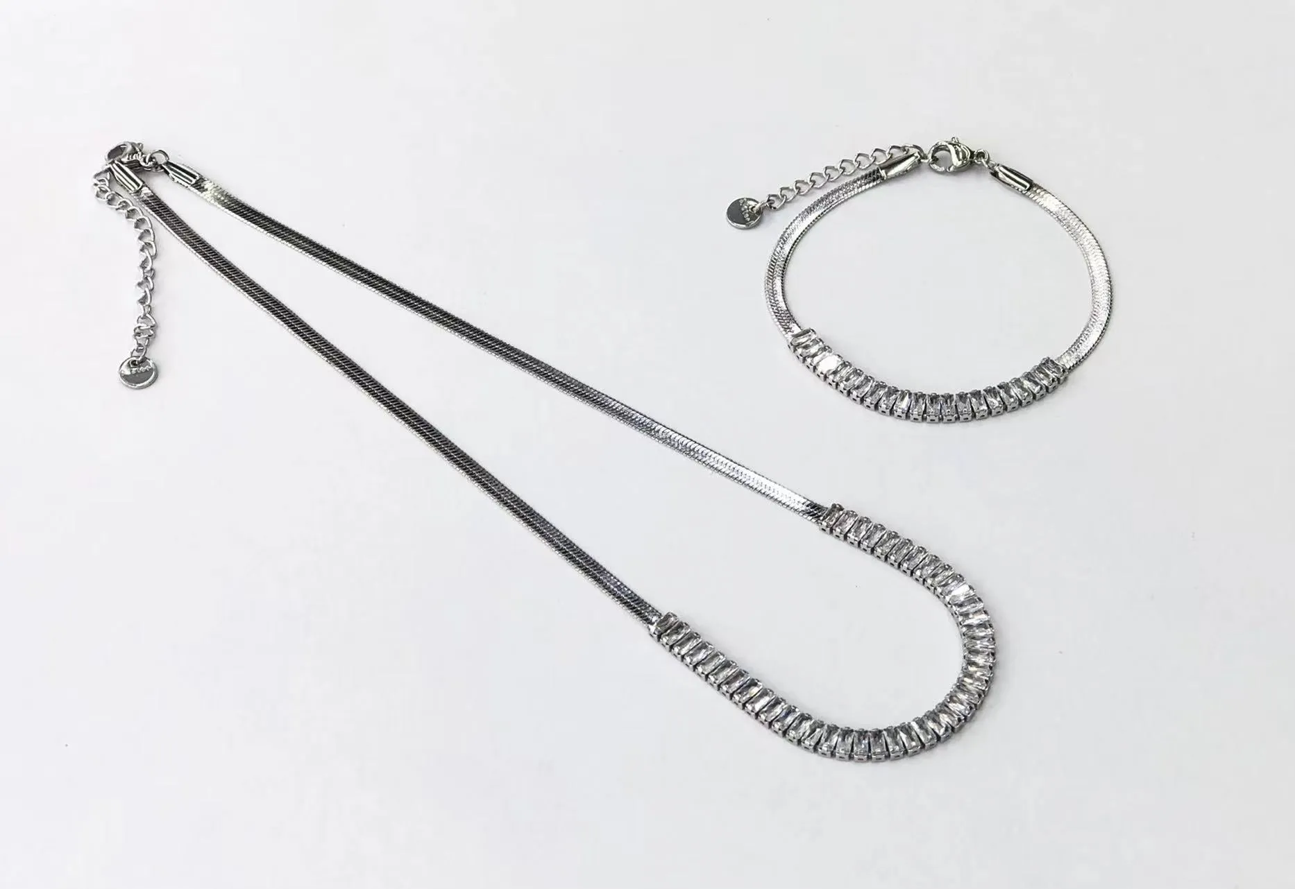 Half Crystal Silver Necklace