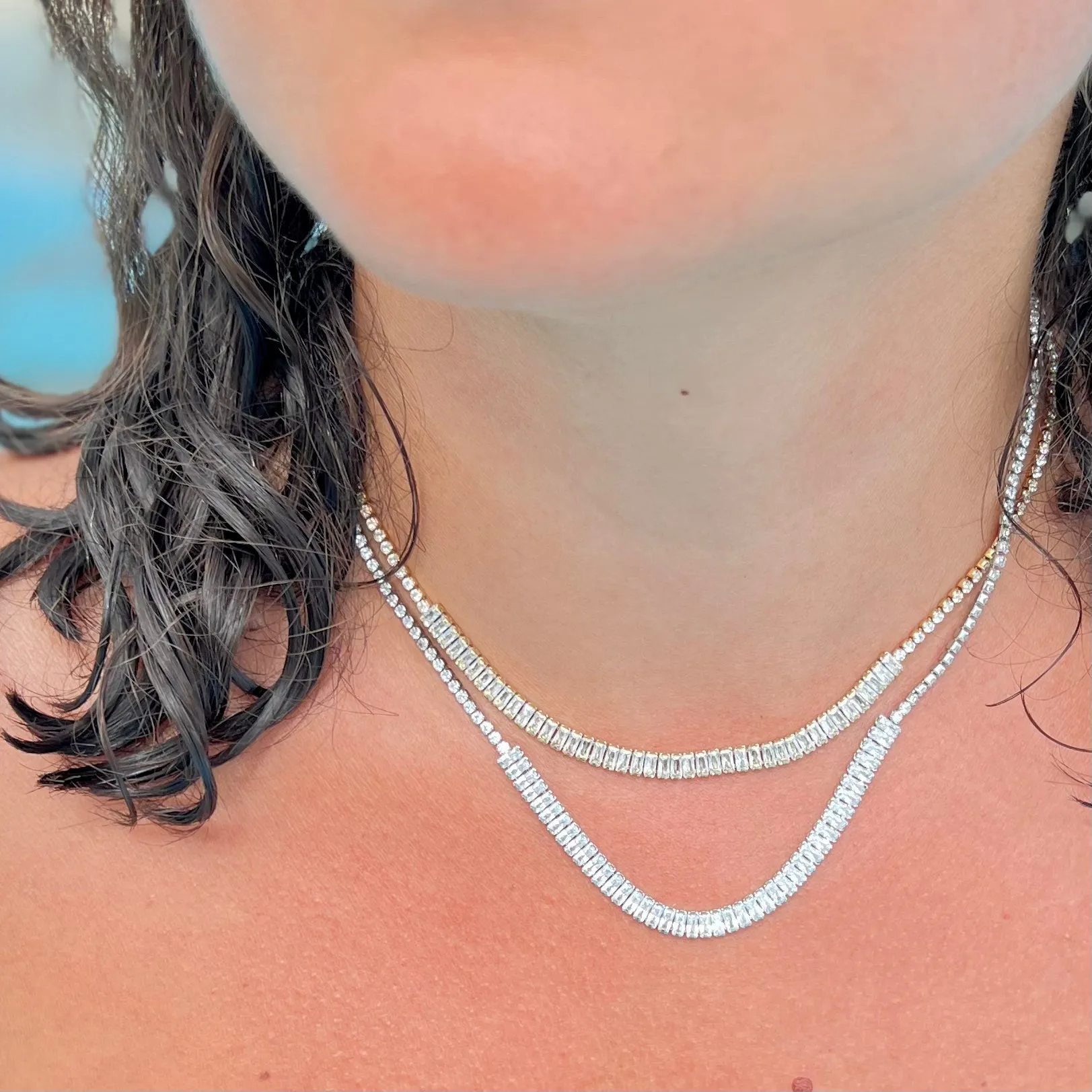 Half Crystal Silver Necklace
