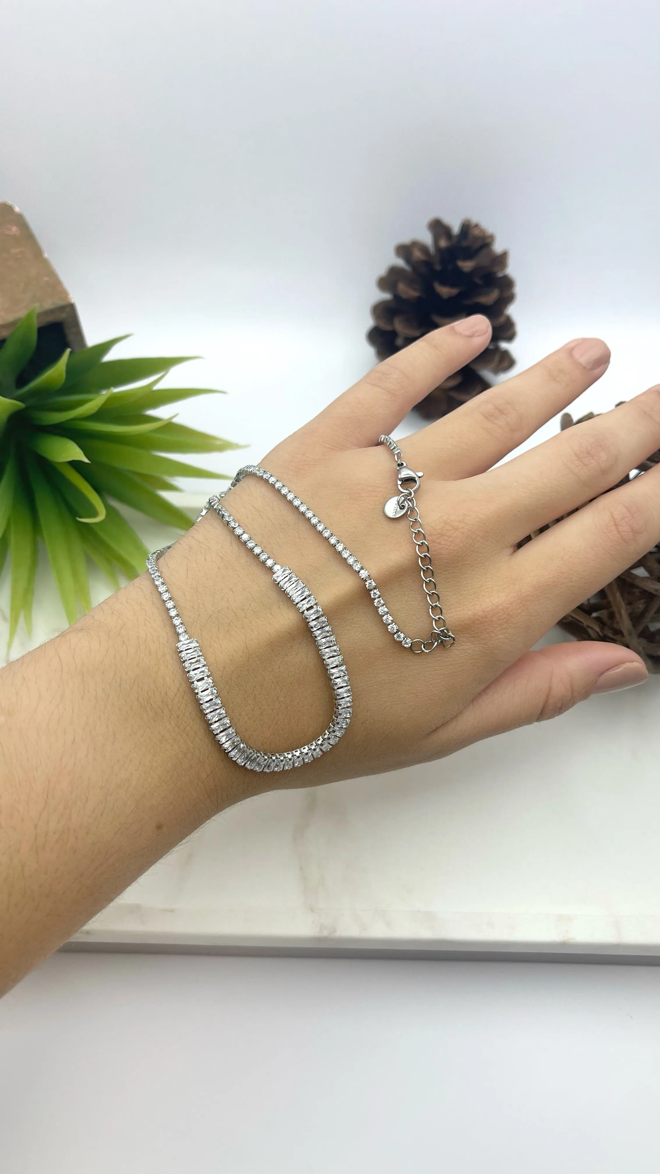 Half Crystal Silver Necklace