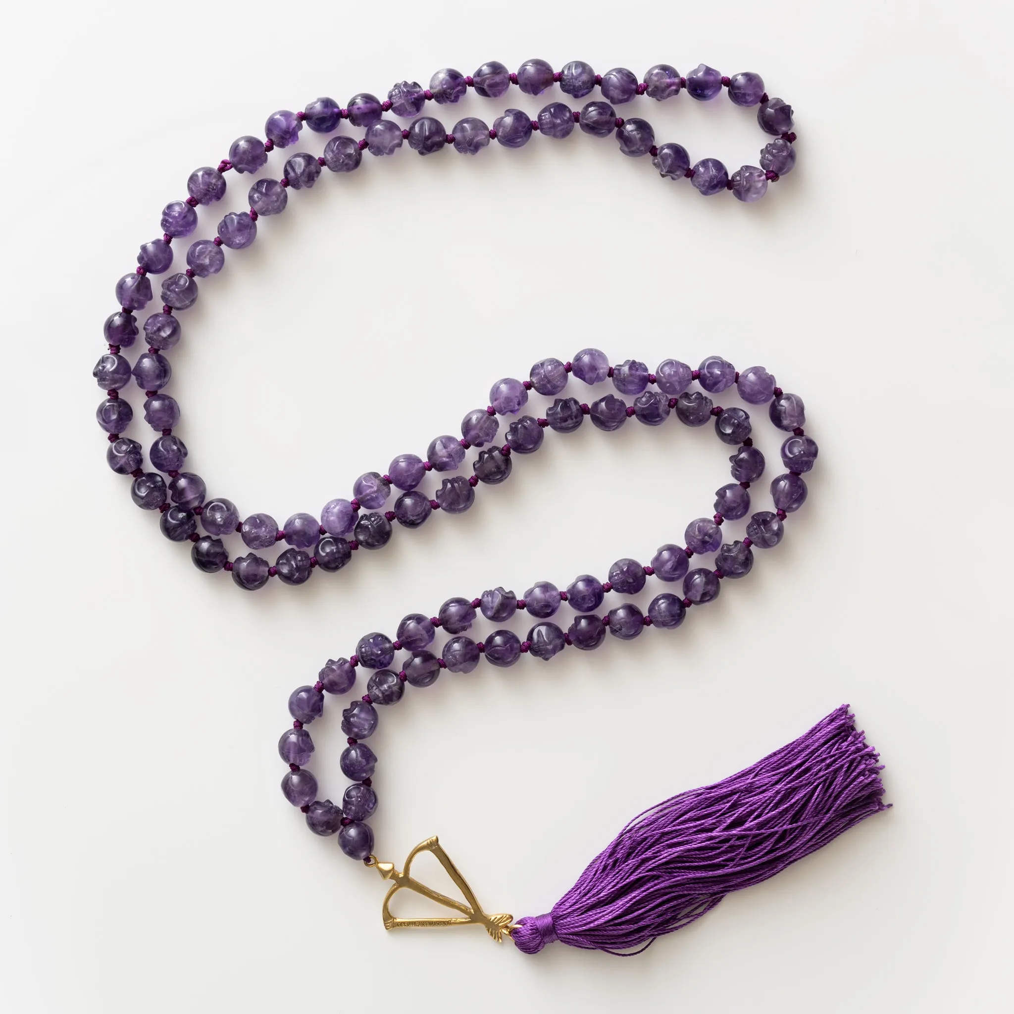 Hand Carved Amethyst Skull Mala