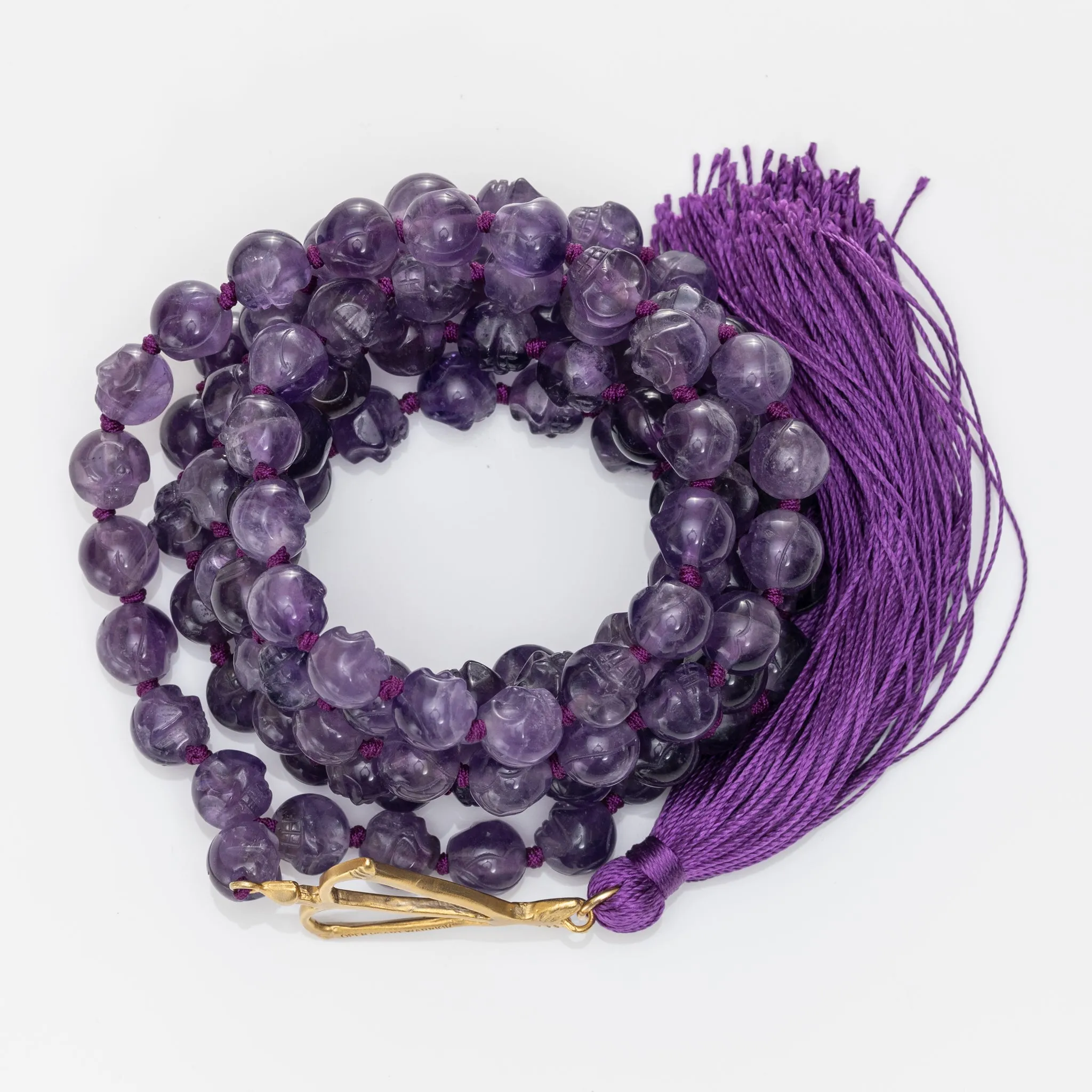 Hand Carved Amethyst Skull Mala
