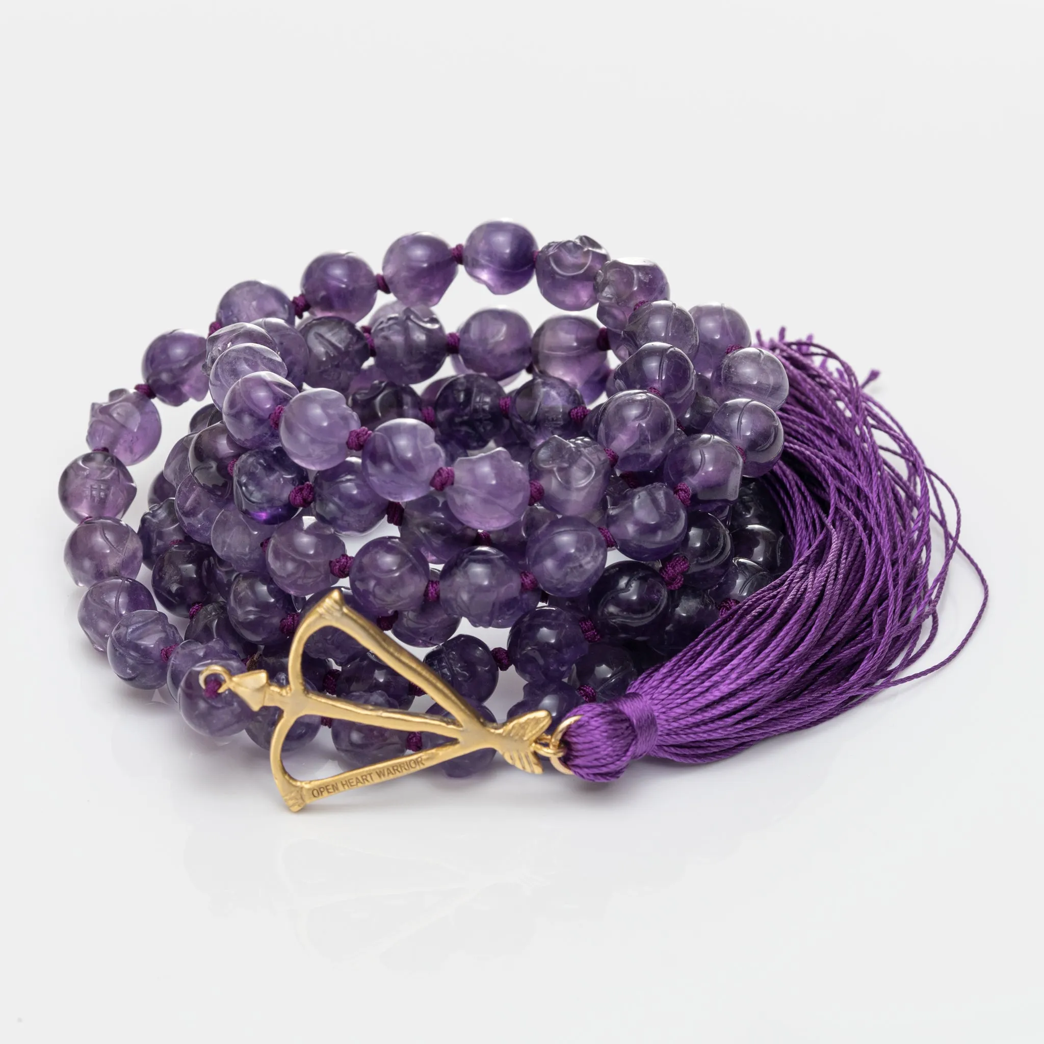 Hand Carved Amethyst Skull Mala