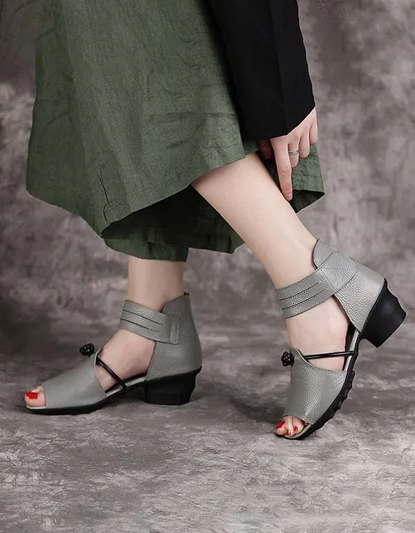Handmade Ethnic Style Fish-toe Chunky Sandals