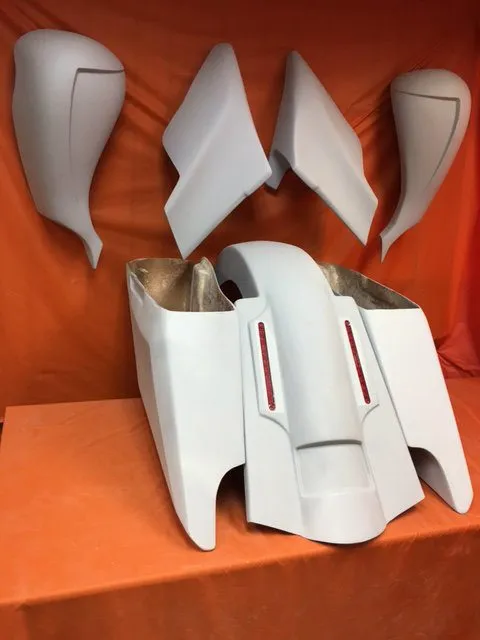 Harley Davidson 5" Fifty Five Stretched Saddlebag LED Fender Tank Shroud Side Covers Full Body Kit - Dual CutOuts