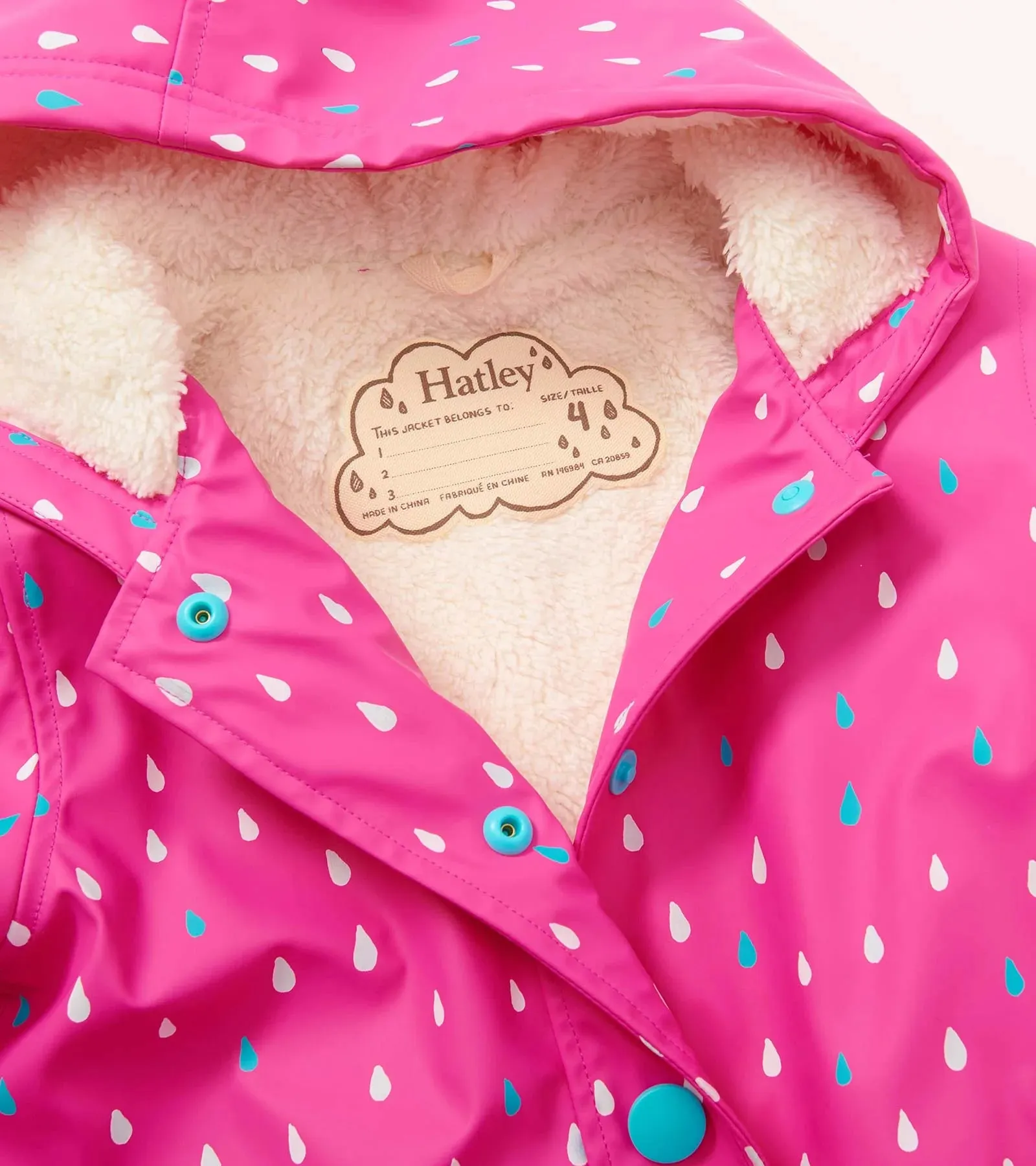 Hatley Tiny Drops Color Changing Sherpa Lined Splash Rain Jacket
