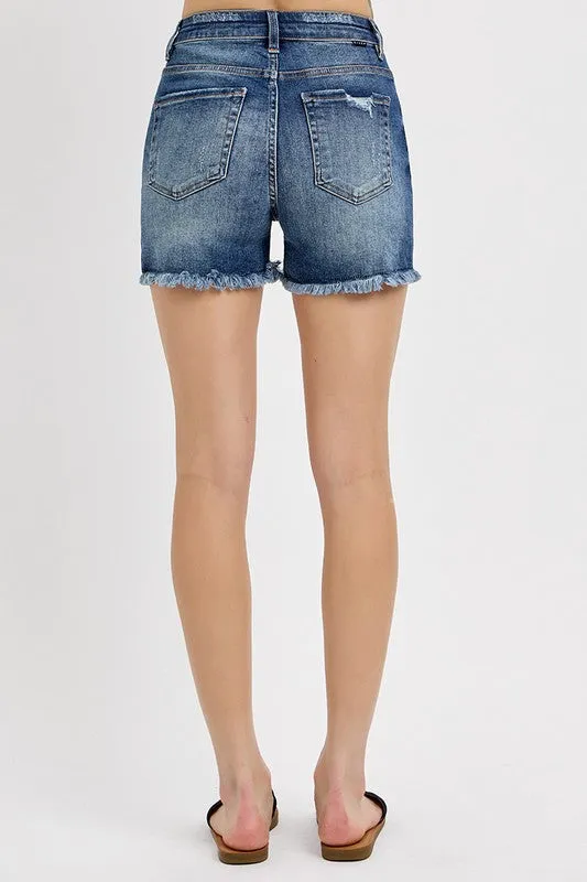 Hazel Blues® |  RISEN Distressed Raw Hem Denim Shorts