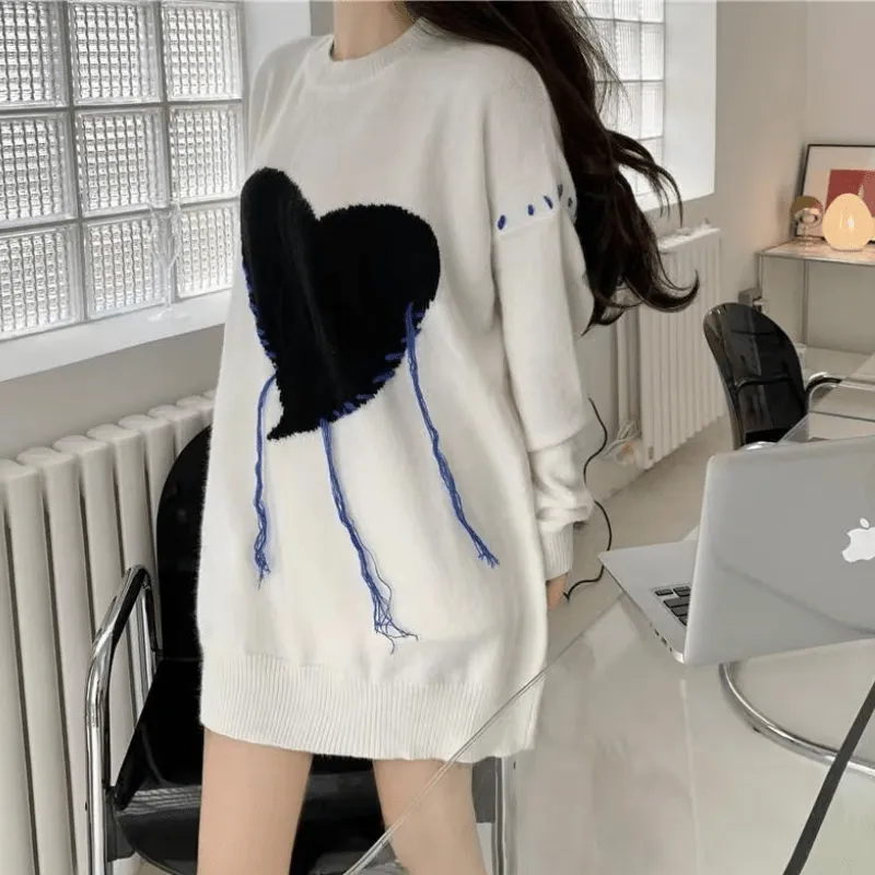 Heart Pattern Loose Couple Knit Sweater