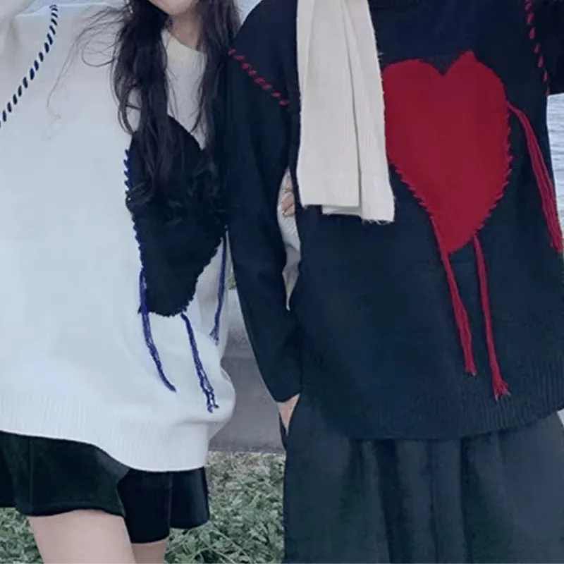 Heart Pattern Loose Couple Knit Sweater