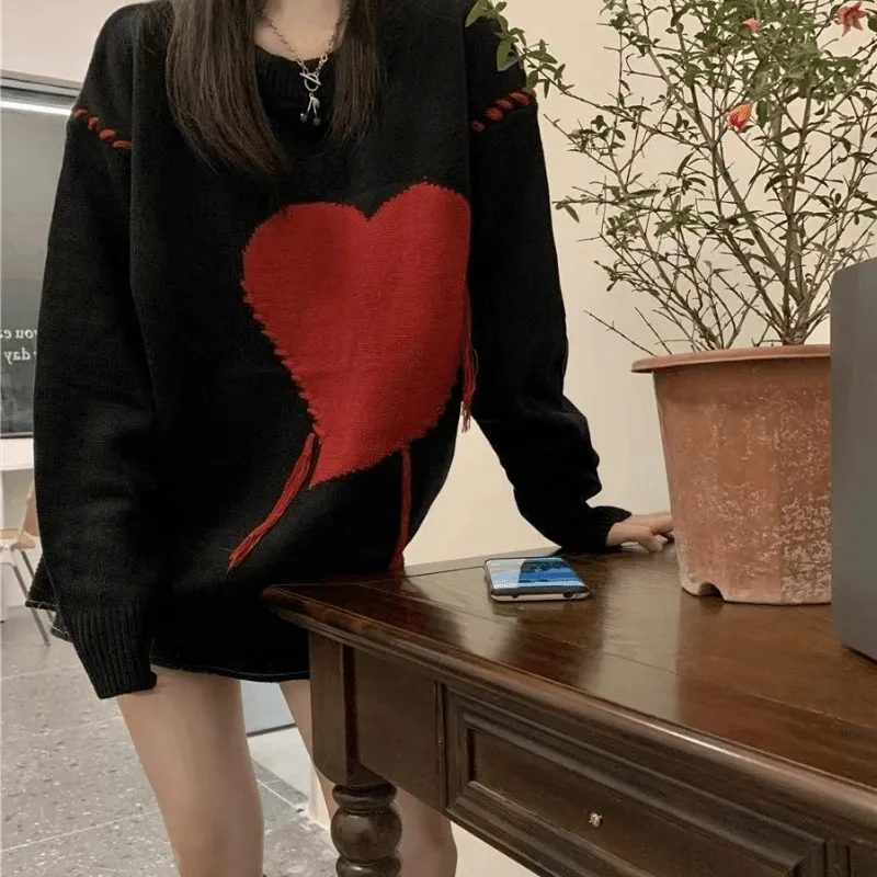 Heart Pattern Loose Couple Knit Sweater