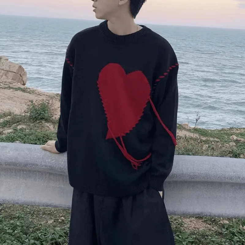 Heart Pattern Loose Couple Knit Sweater