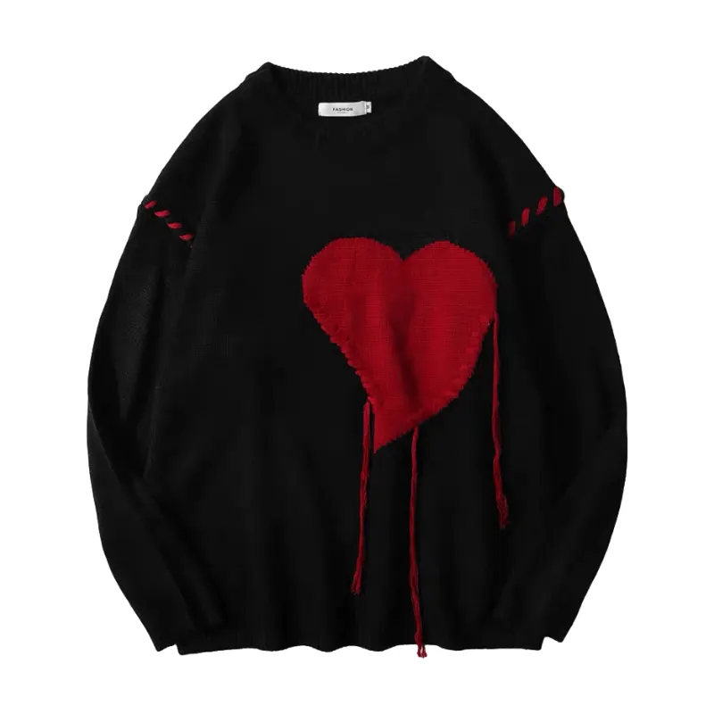 Heart Pattern Loose Couple Knit Sweater