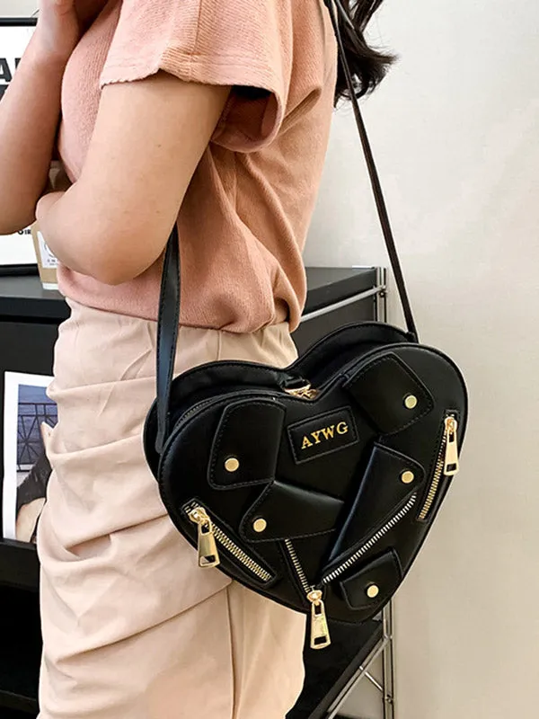 Heart Shape Split-Joint Zipper Bags Crossbody Bags Handbags
