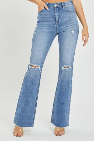 HIGH RISE DISTRESSED FLARE JEANS