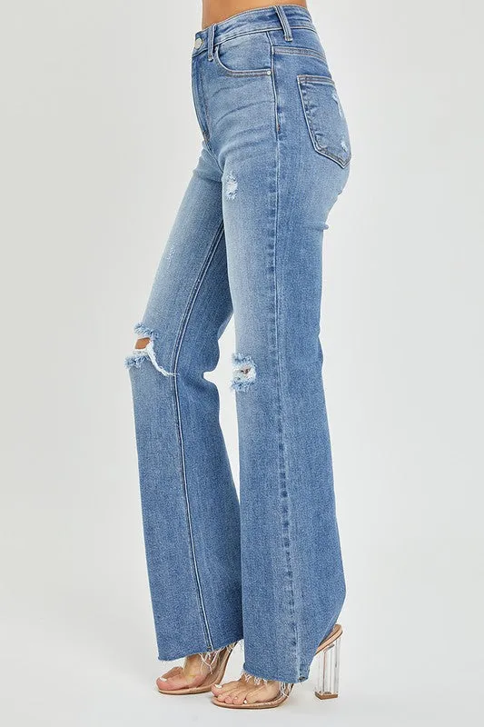 HIGH RISE DISTRESSED FLARE JEANS