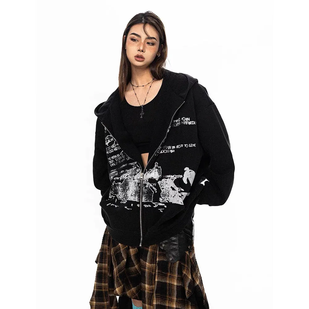 High Street Hip Hop Retro Print Hoodie