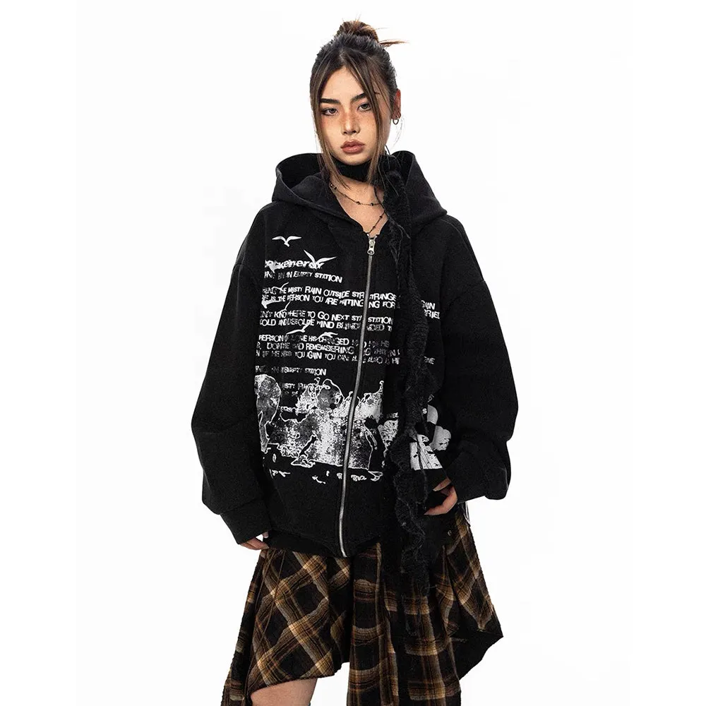 High Street Hip Hop Retro Print Hoodie