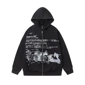 High Street Hip Hop Retro Print Hoodie