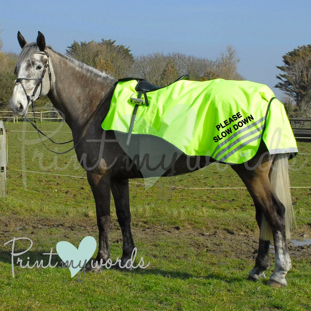 High Visibility Hi Vis Equestrian Horse Reflective 3/4 Length Cutaway Ride-On Rug - Write Your Own Message