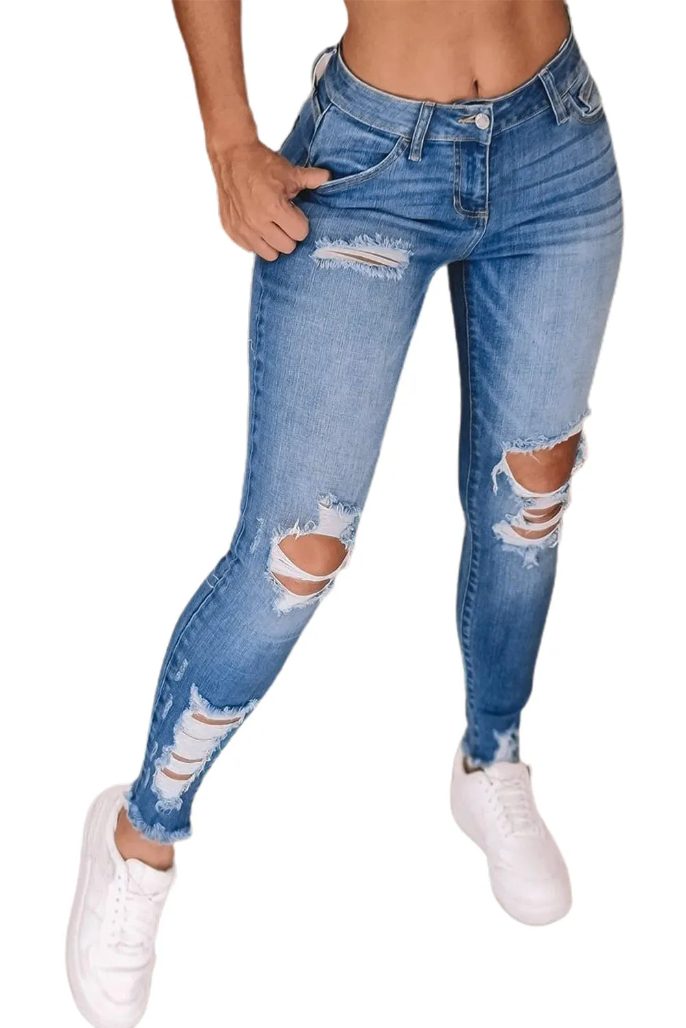 High Waist Distressed Skinny Jeans