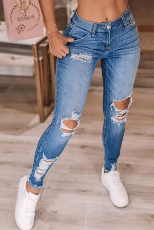 High Waist Distressed Skinny Jeans