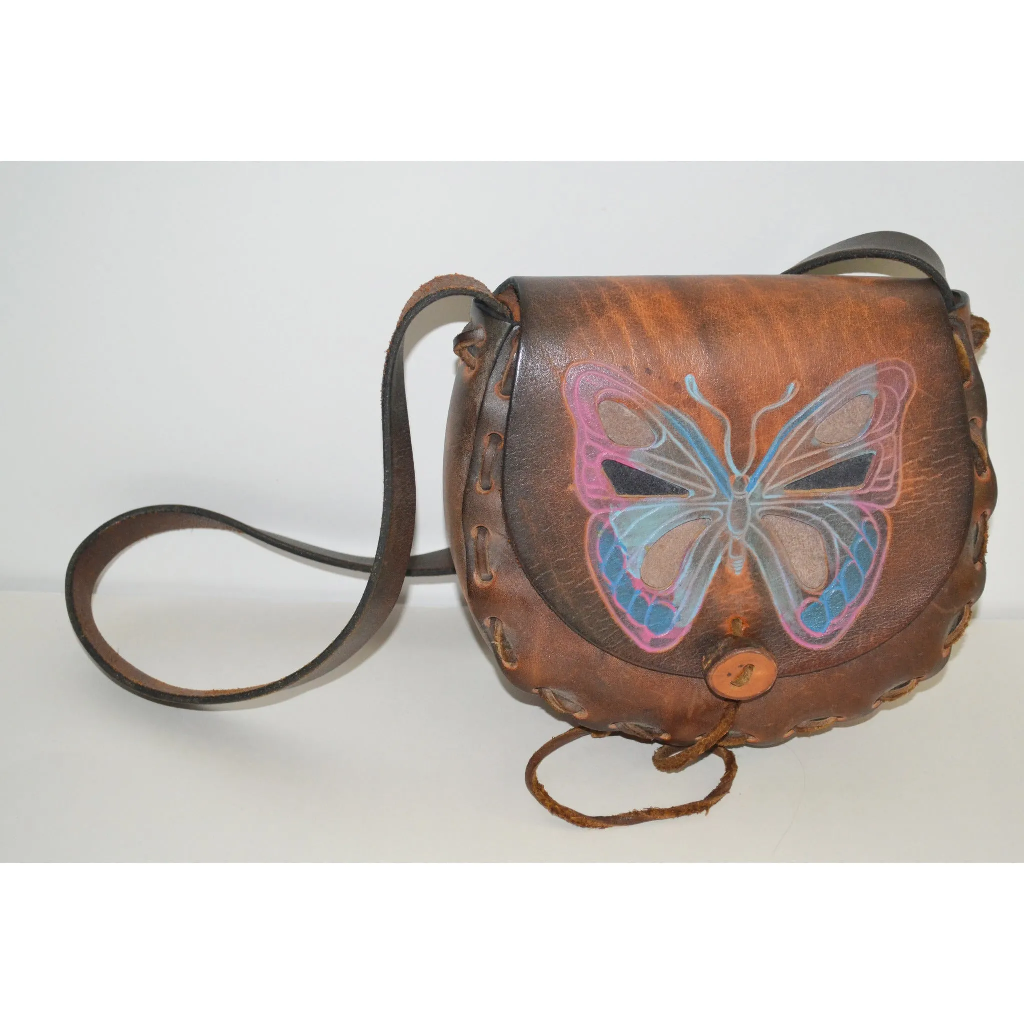 Hippy Tooled Leather Butterfly Purse