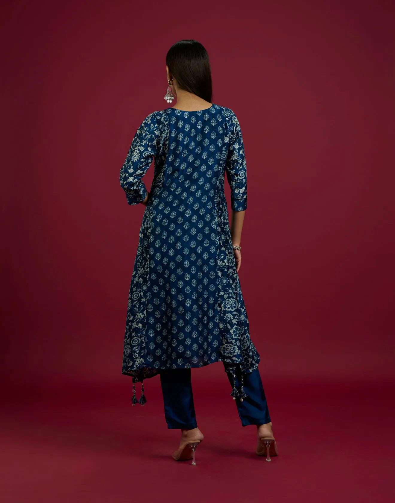 Ink Blue Ethnic Printed A-Line Kurta Set