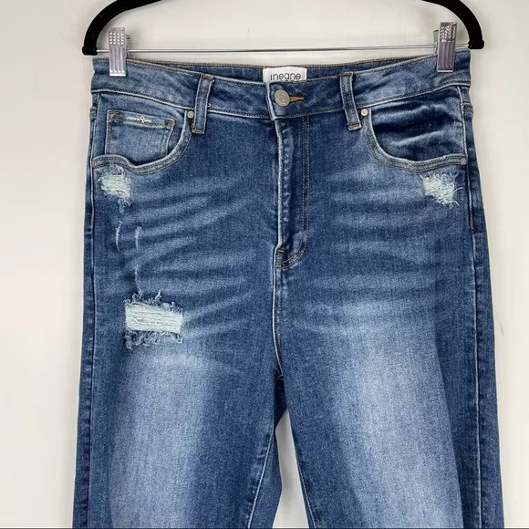 Insane Gene Wide Leg Distressed Flare Raw Hem High Rise Jeans Sz 13/30